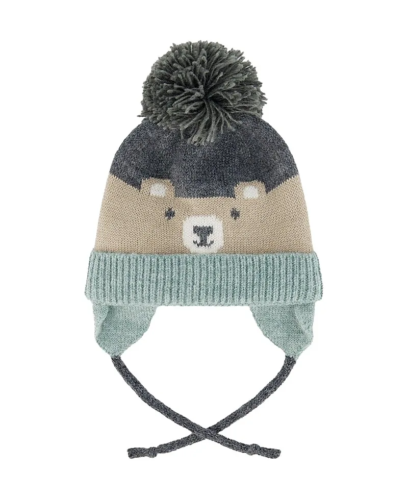Face Earflap Winter Knit Hat with Chin Ties by Deux Par Deux