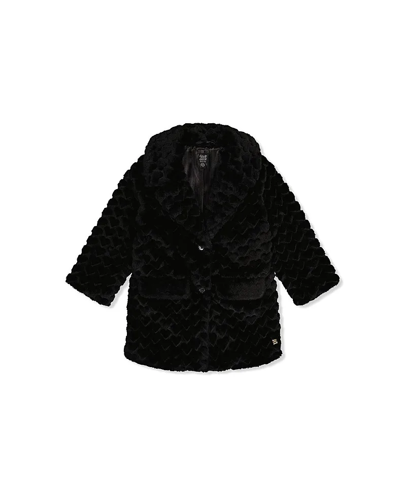 Heart Textured Faux Fur Button Front Long Coat by Deux Par Deux