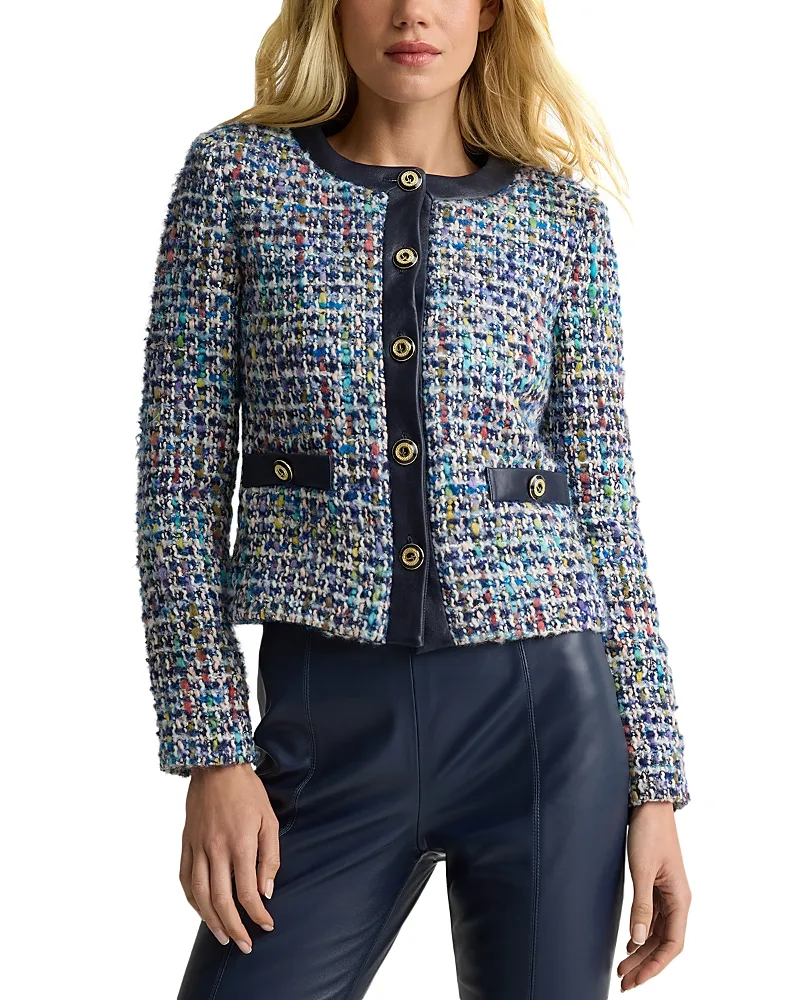 Leather Trim Tweed Jacket by St. John