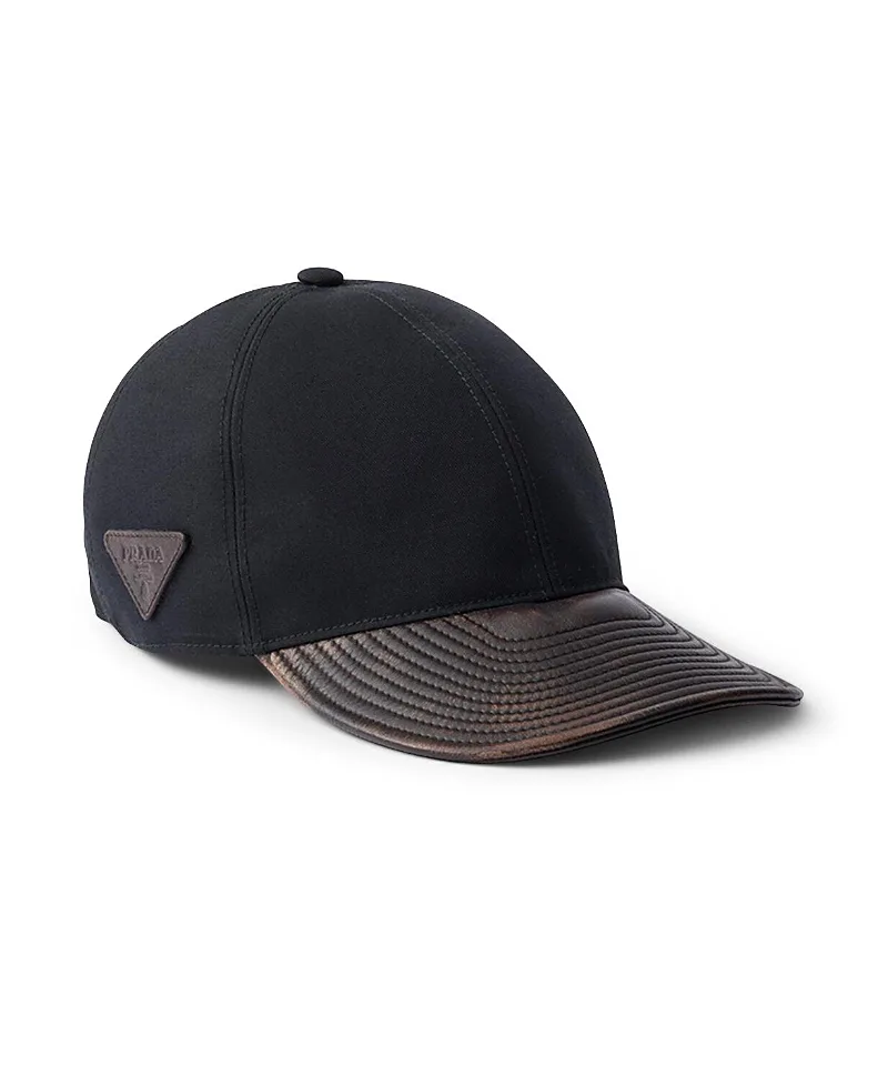 Technical Cotton and Leather Baseball Cap by Prada