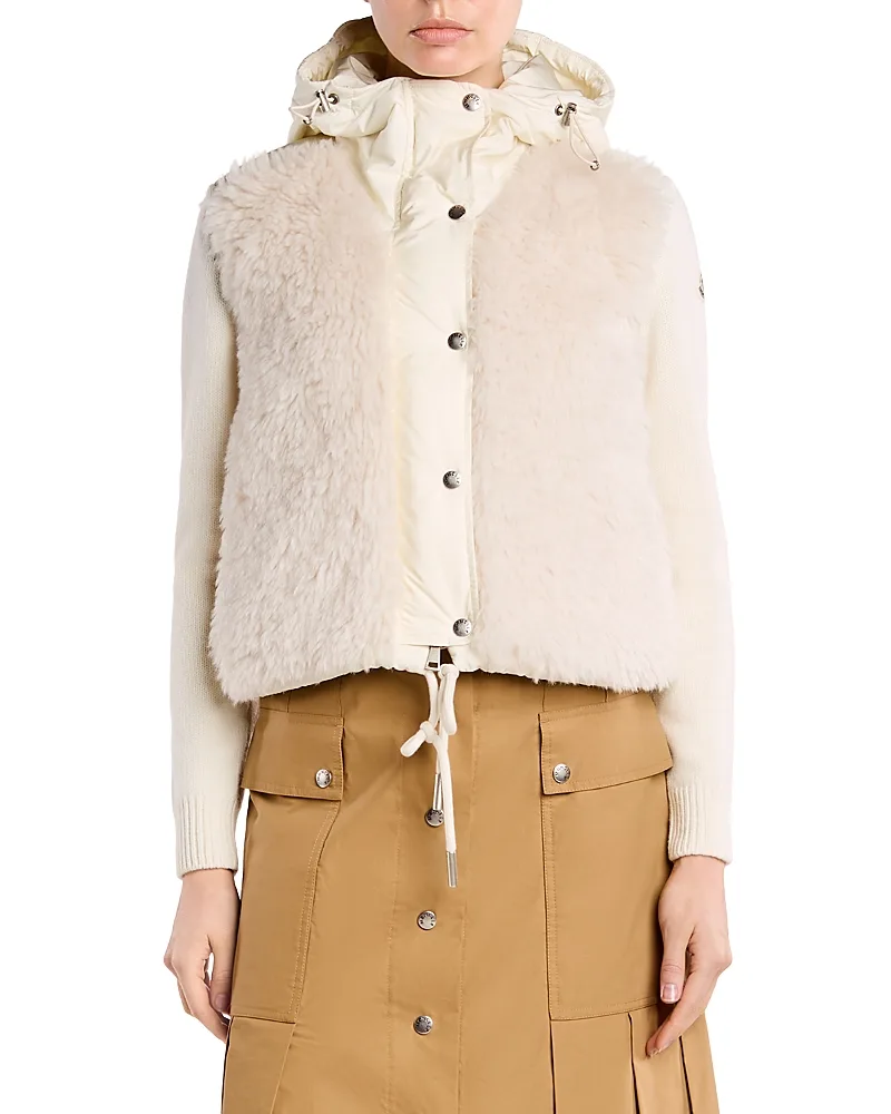 Wool and Cashmere Blend Padded Zip Front Cardigan by Moncler