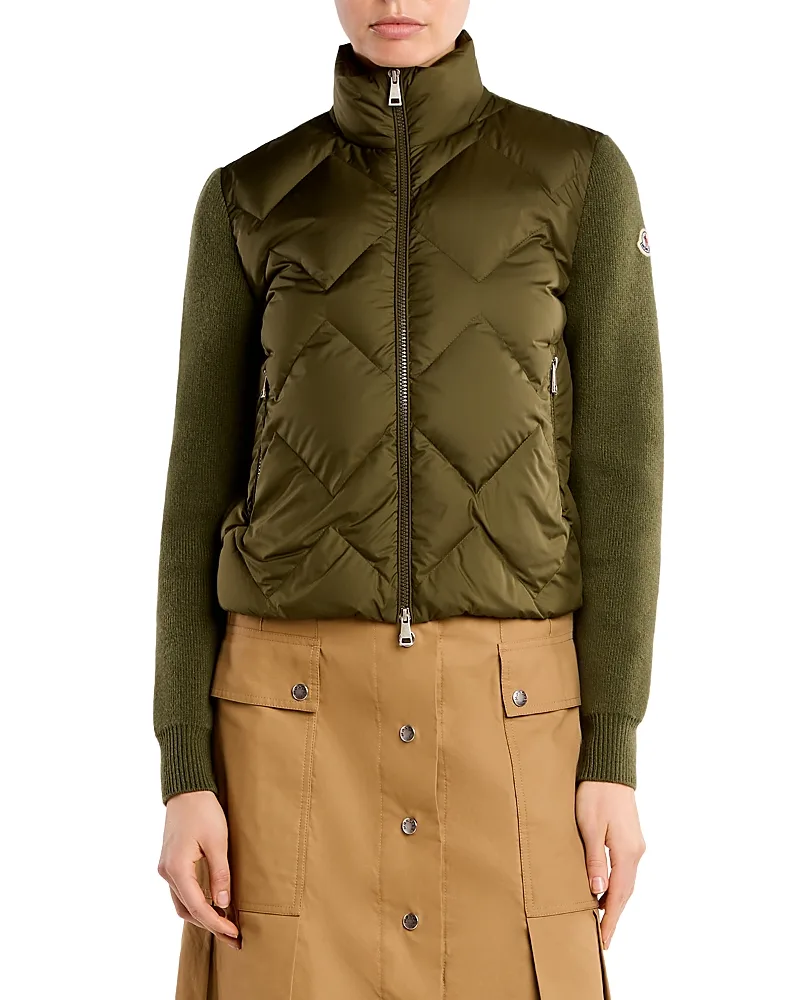 Wool and Cashmere Padded Zip Front Cardigan