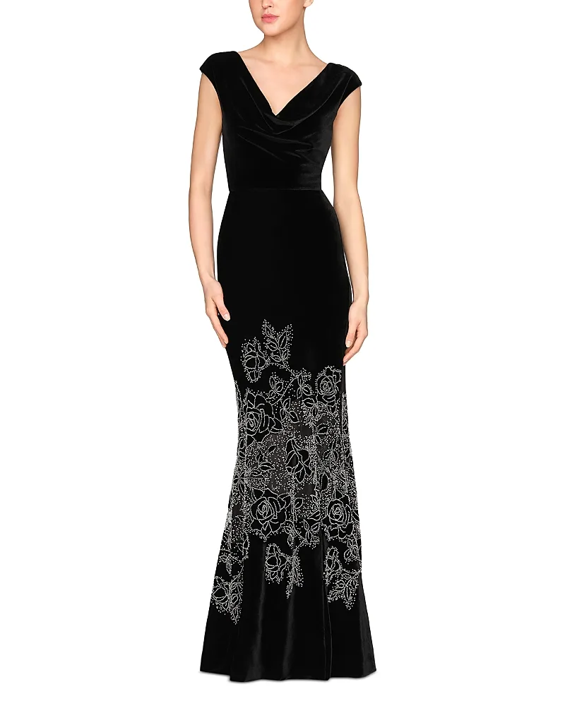 Ophelia Beaded Stretch Velvet Gown by Theia