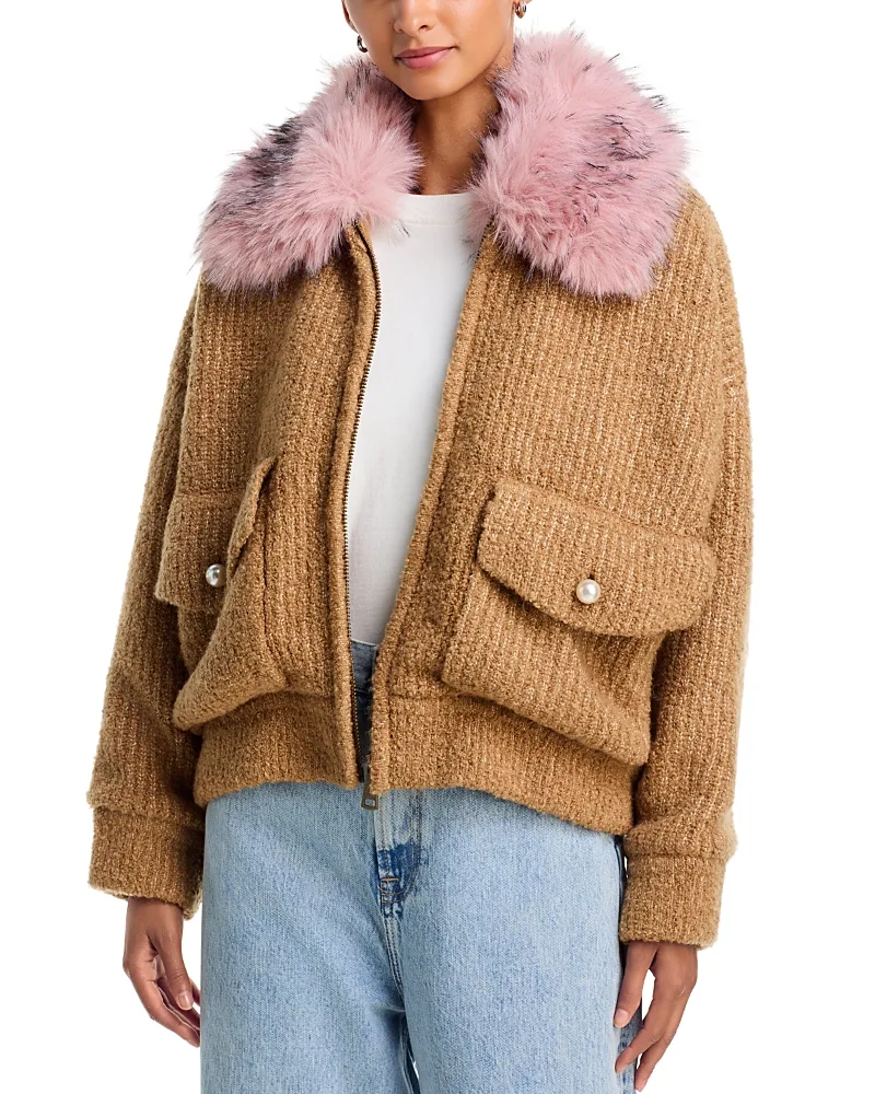 Faux Fur Collar Knitted Jacket by Essentiel Antwerp