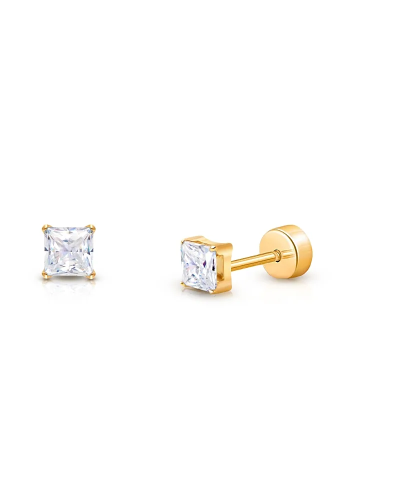 14K Gold on Titanium Princess Cut Stud Earrings by Tiny Blessings
