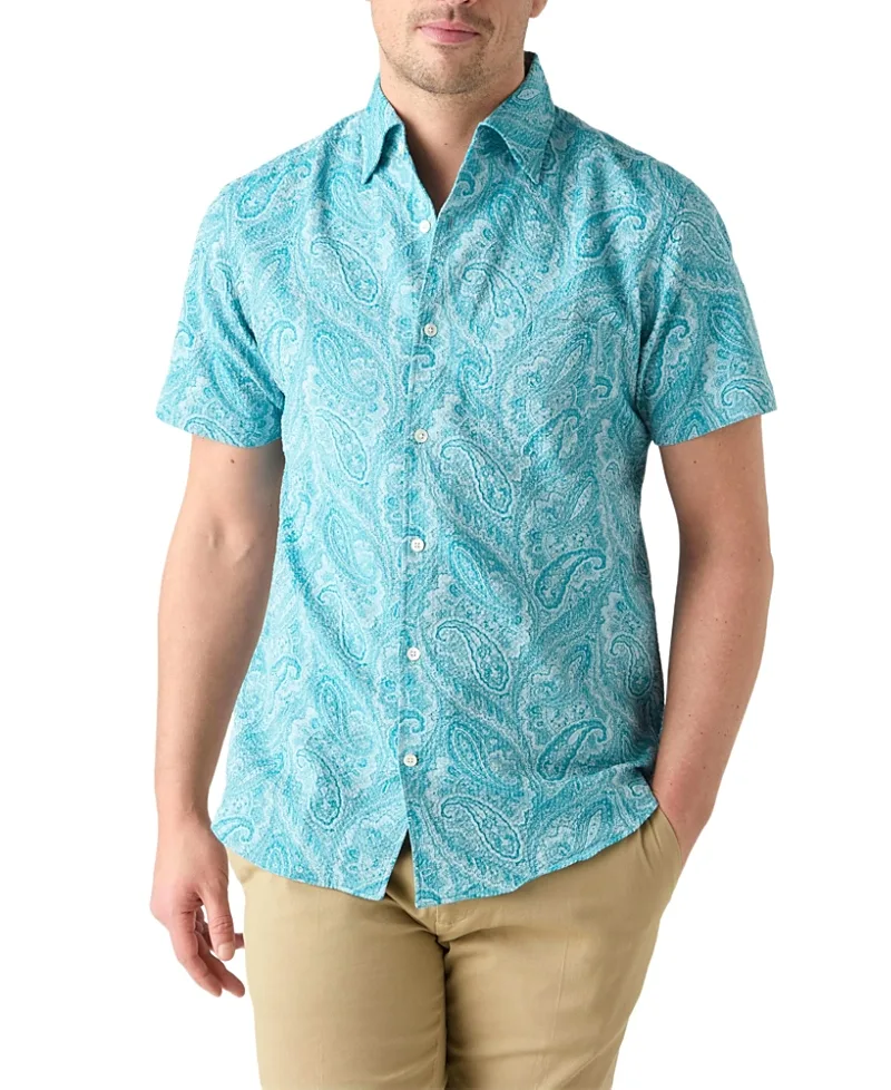 Morgan Paisley Jacquard Seersucker Short Sleeve Shirt by Robert Talbott