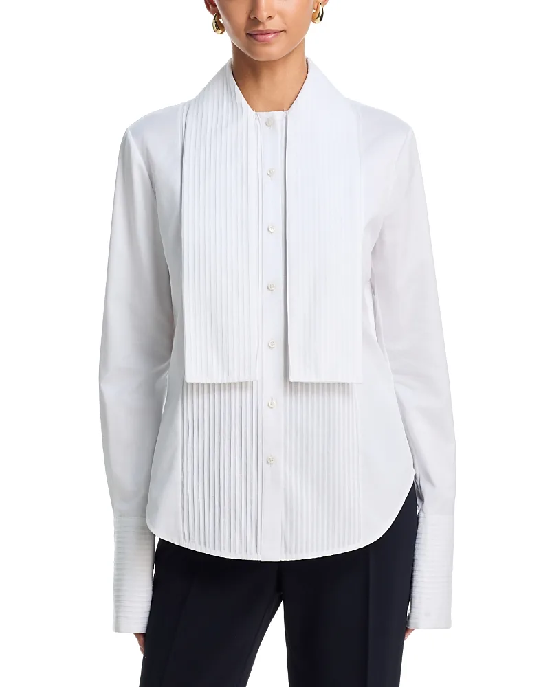 Inez Cotton Neck Scarf Tuxedo Shirt by Brandon Maxwell