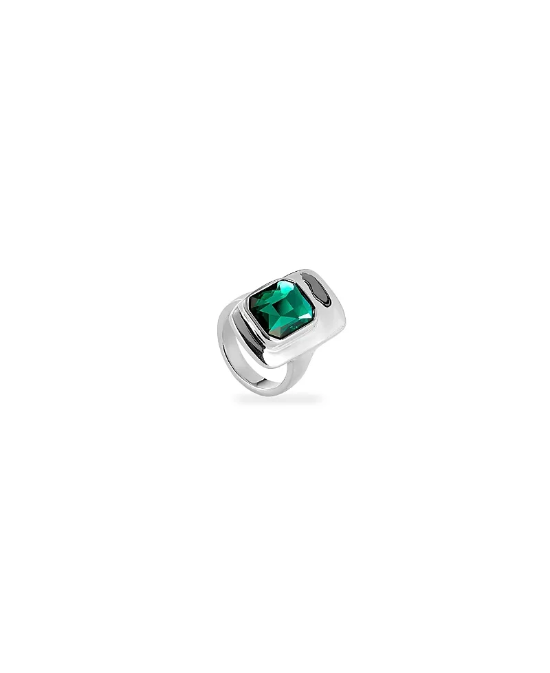 Sterling Silver Plated Ring with Green Crystal by Unode50