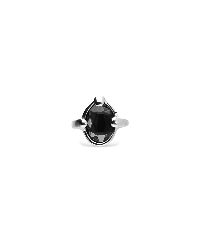 Sterling Silver Plated Ring with Black Faceted Crystal by Unode50