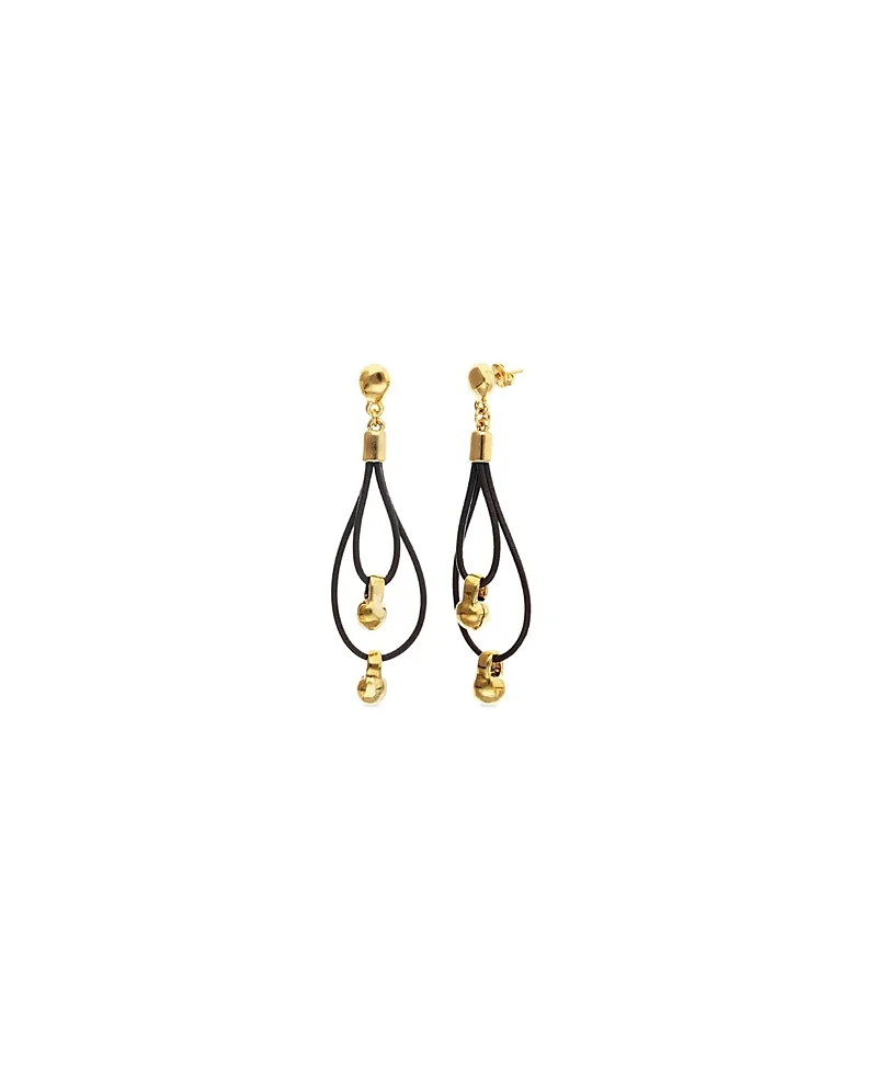 Double Long Leather Earrings with Gold-Plated Dial Detail by Unode50