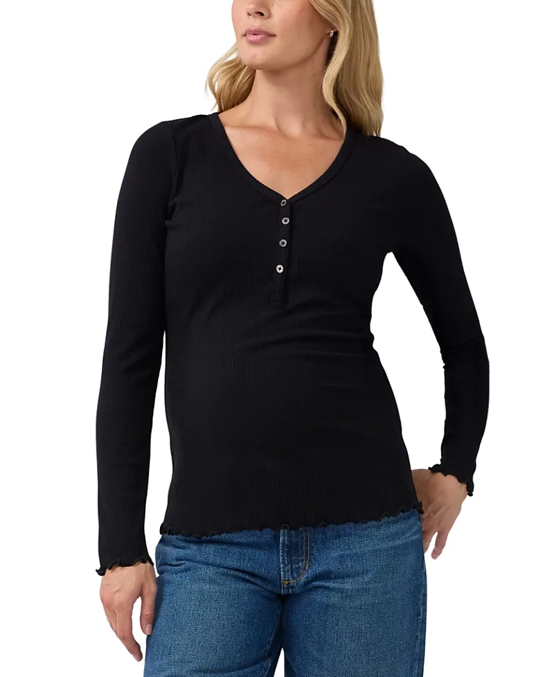 Rib Maternity & Nursing Henley Top by Ingrid & Isabel
