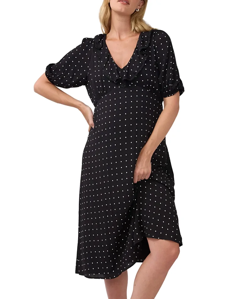 Ruffle V-Neck Maternity Midi Dress by Ingrid & Isabel