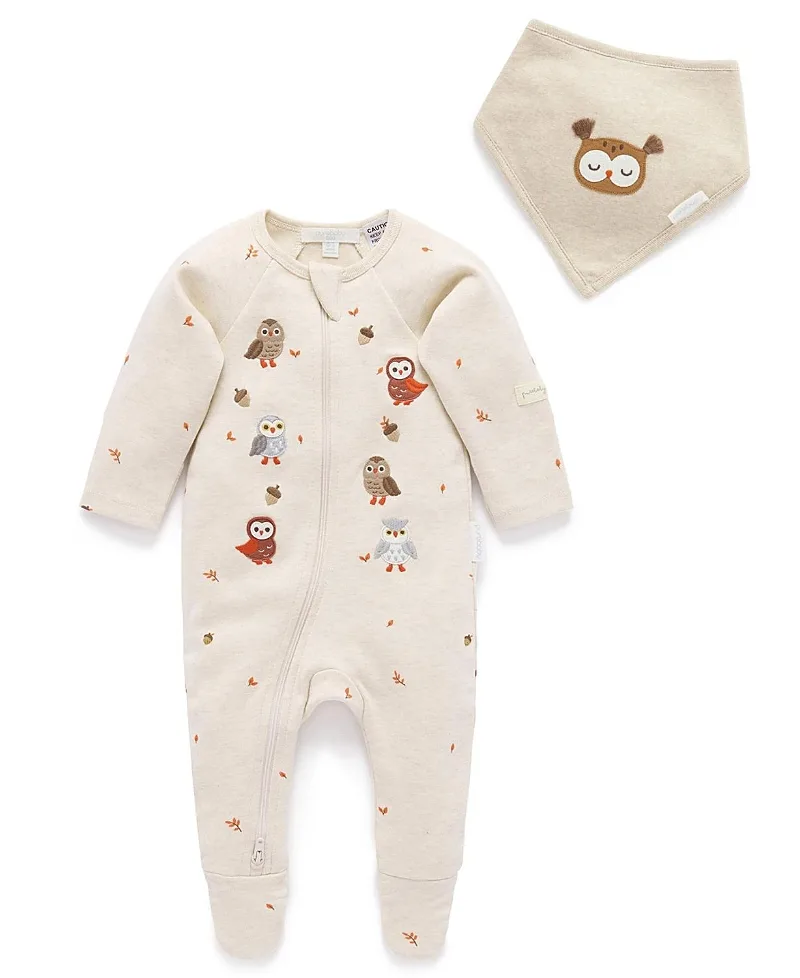 Thick Zip Footie & Bib Set by Purebaby