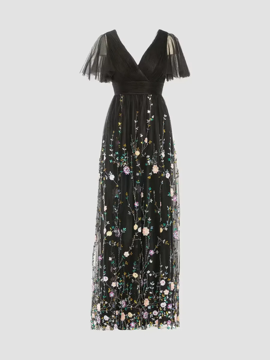 Mac Duggal Embellished Illusion V-Neck Gown by M.A.C.
