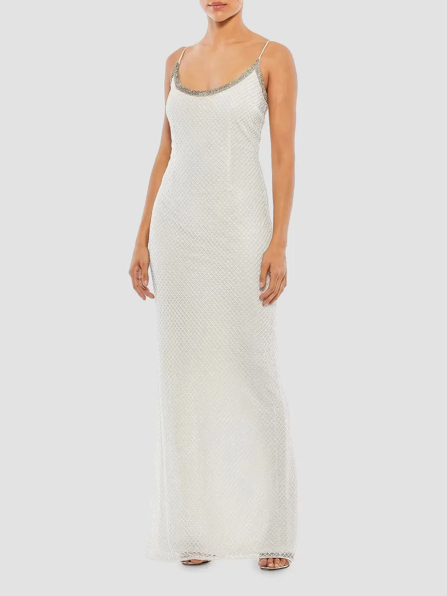 Mac Duggal Embellished Grid Sheath Slip Gown by M.A.C.