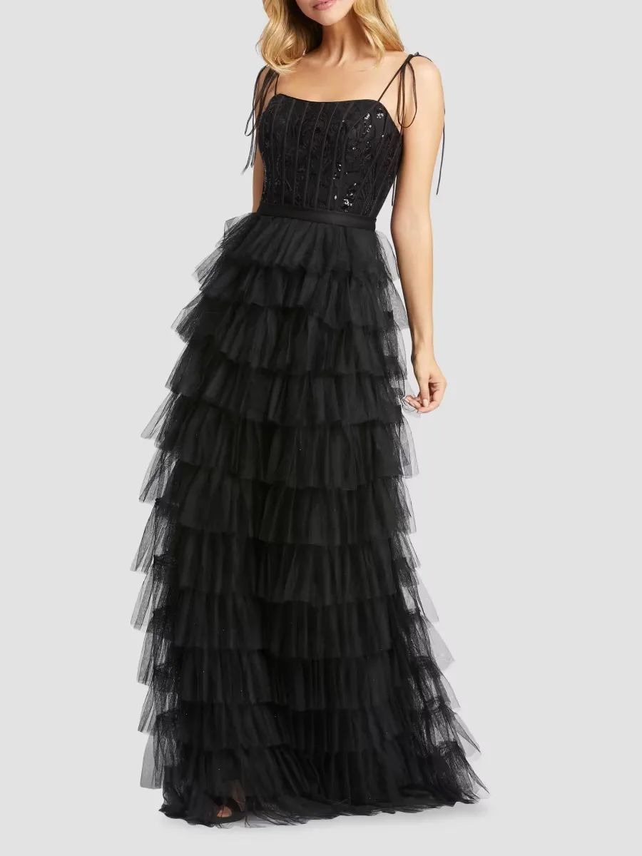 Mac Duggal Ieena Tiered Tulle & Sequin Gown by M.A.C.