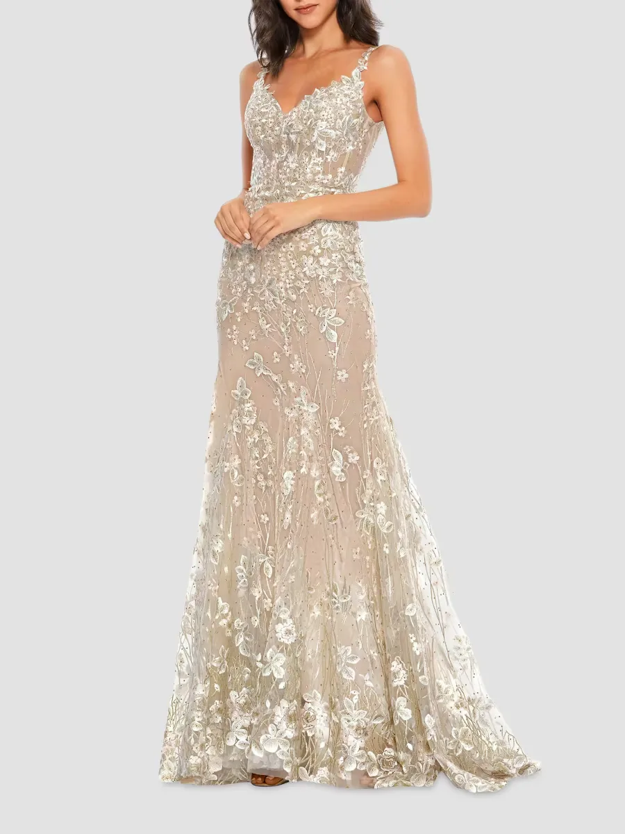 Mac Duggal Floral Embellished Sheath Gown by M.A.C.