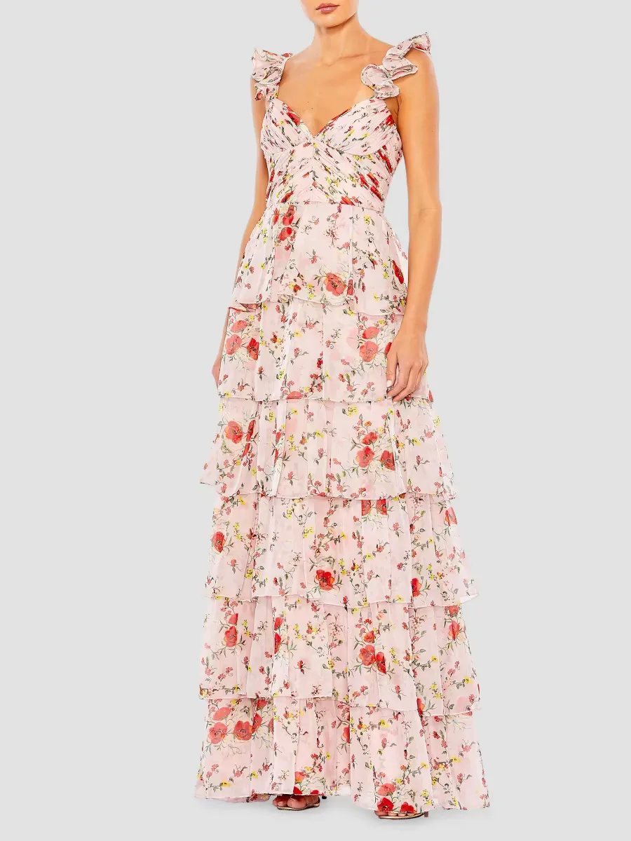 Mac Duggal Floral Tiered Gown by M.A.C.