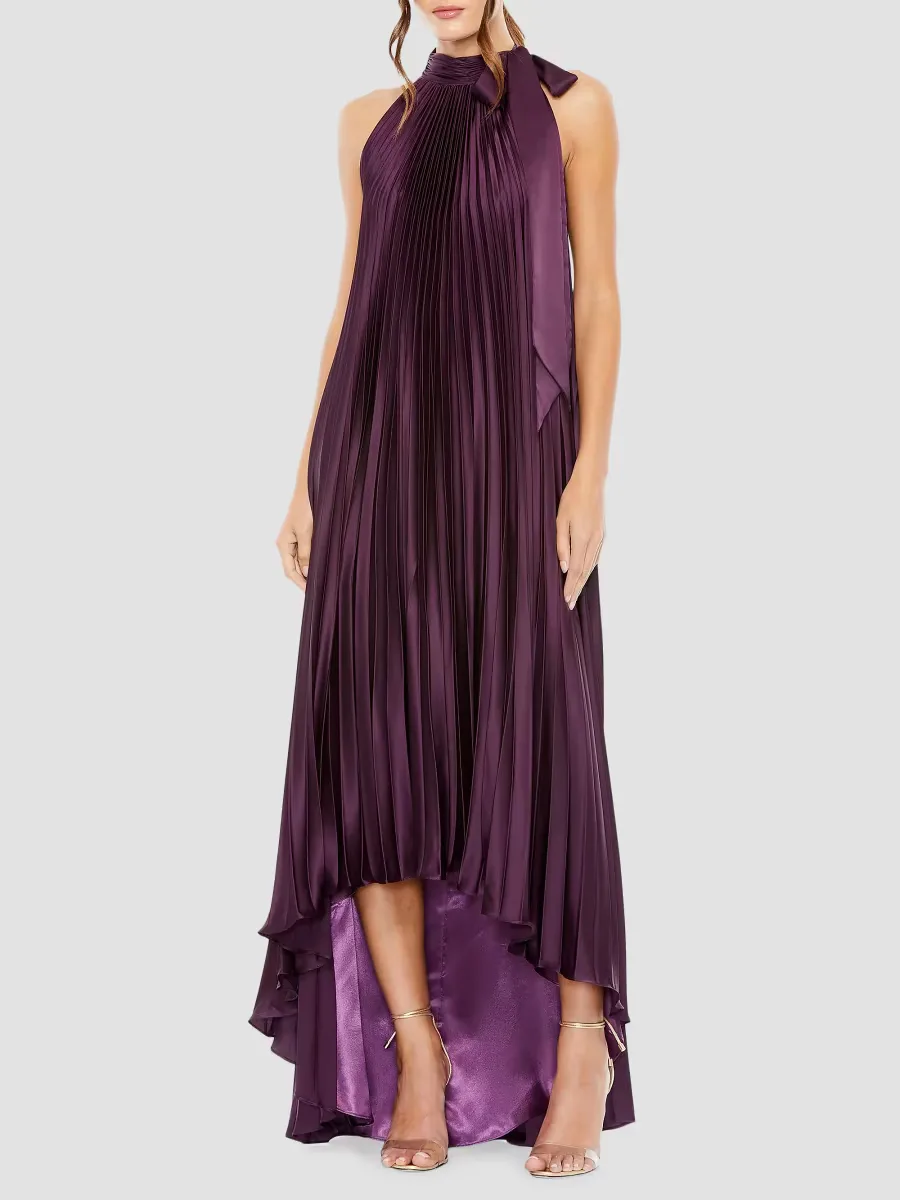 Mac Duggal Pleated Halter High-Low Gown by M.A.C.