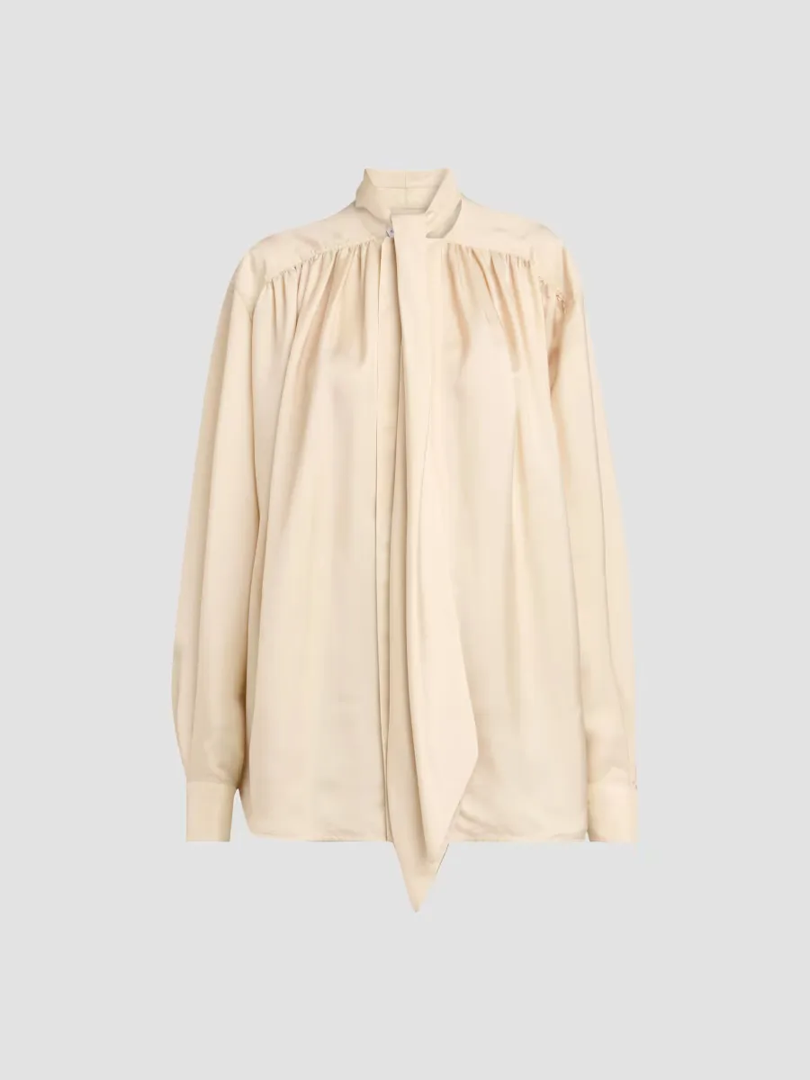 Scarf-Neck Silk Blouse