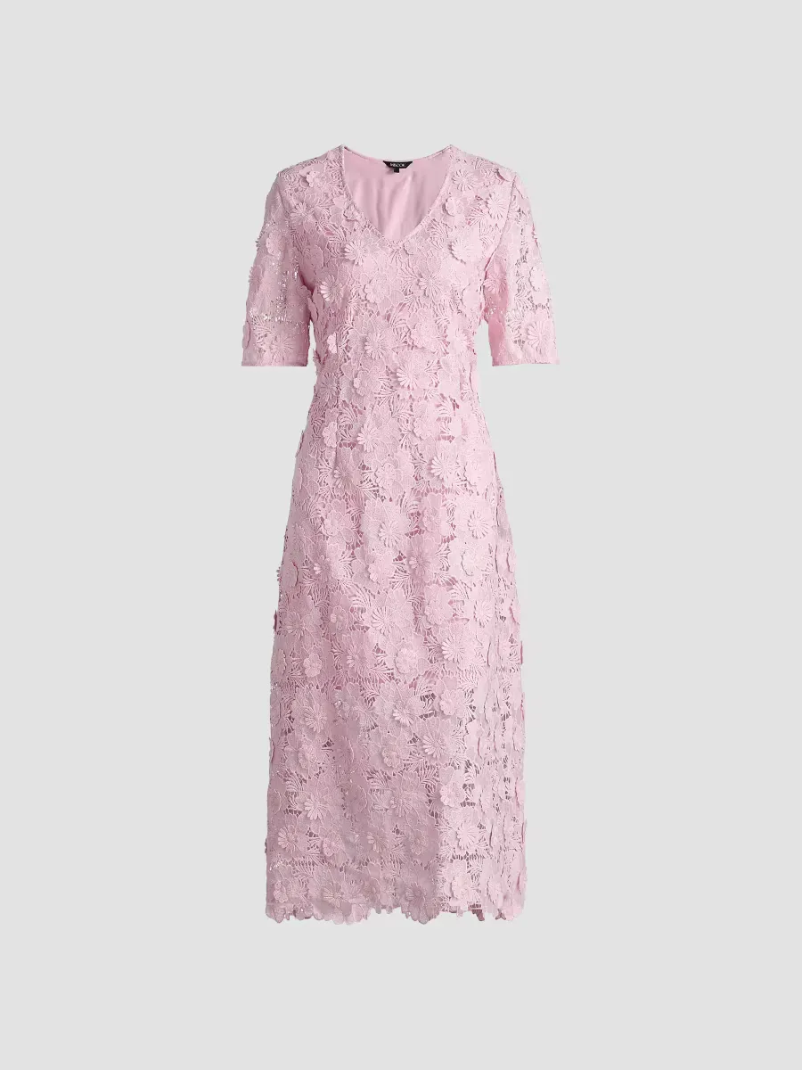 Floral Lace Appliqué Midi-Dress by Misook