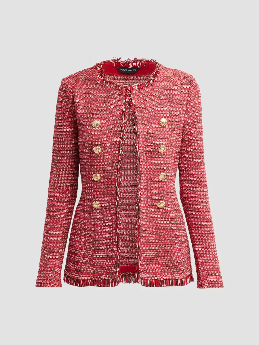Ming Wang x Anna Marie Fringed Tweed Jacket by Ming Wang