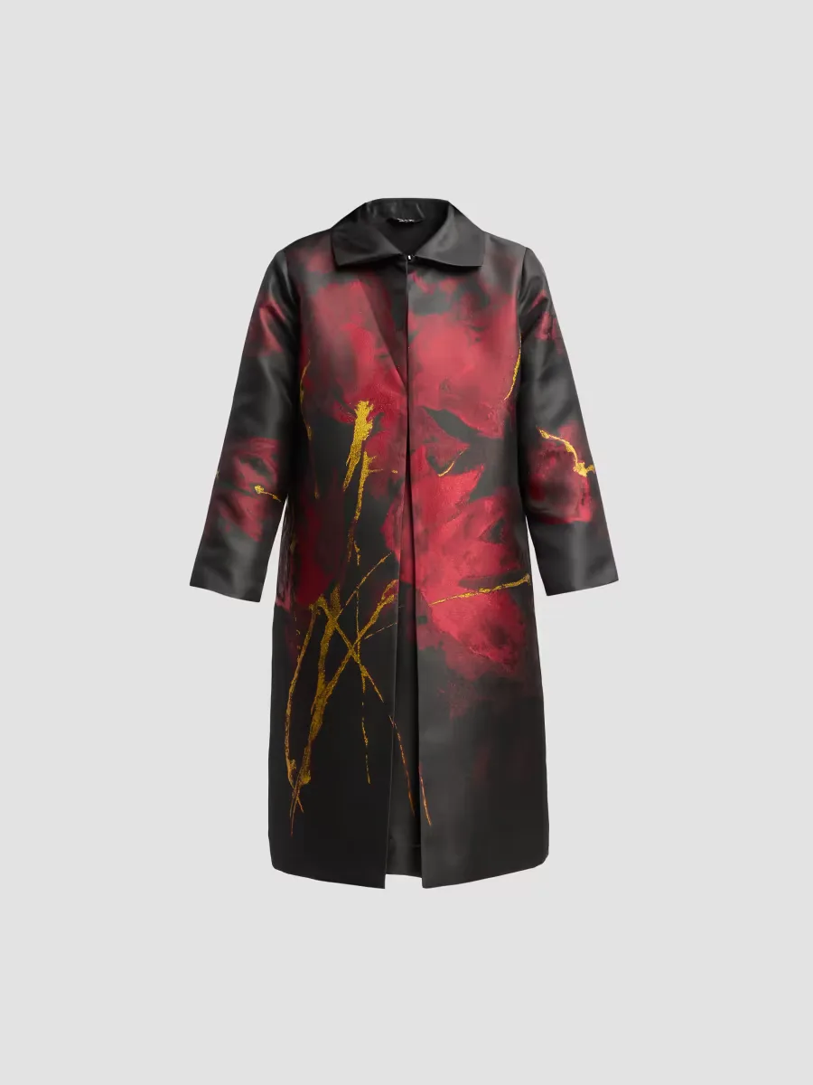 Metallic Floral Jacquard Longline Jacket by Misook