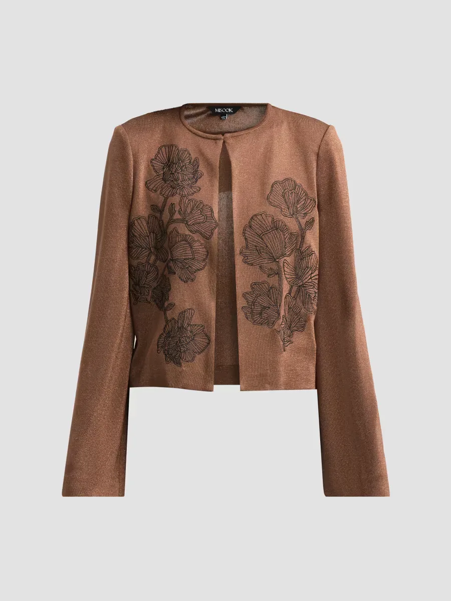 Embroidered Metallic Knit Cardigan by Misook