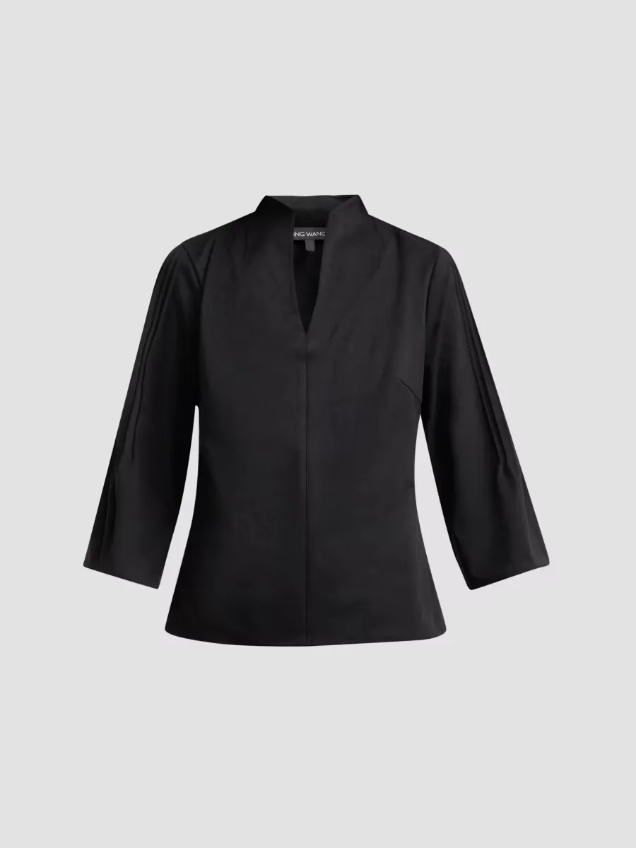 Flare-Sleeve Faux Suede Blouse by Ming Wang