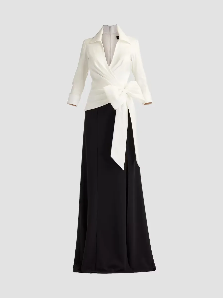 Mixed-Media Bow Gown by Tadashi
