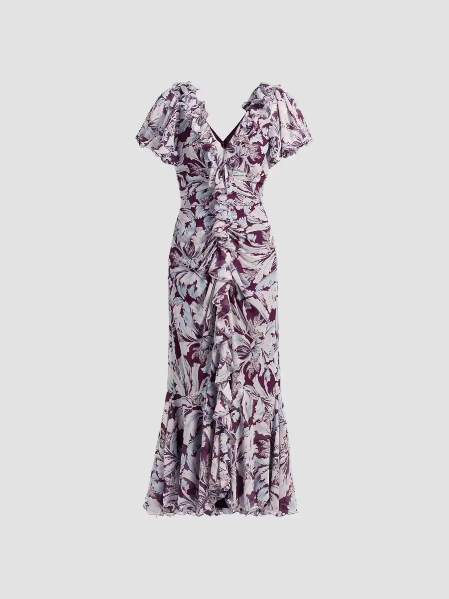 Lyra Tulip-Print Ruffled Midi-Dress by Cinq  Sept