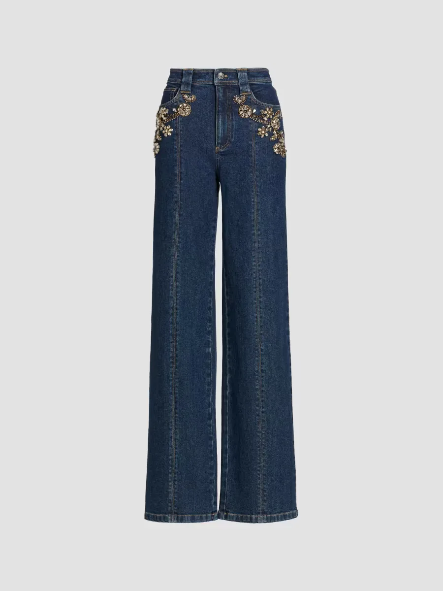 Cami Crystal Ivy-Embellished High-Rise Straight-Leg Jeans by Cinq  Sept