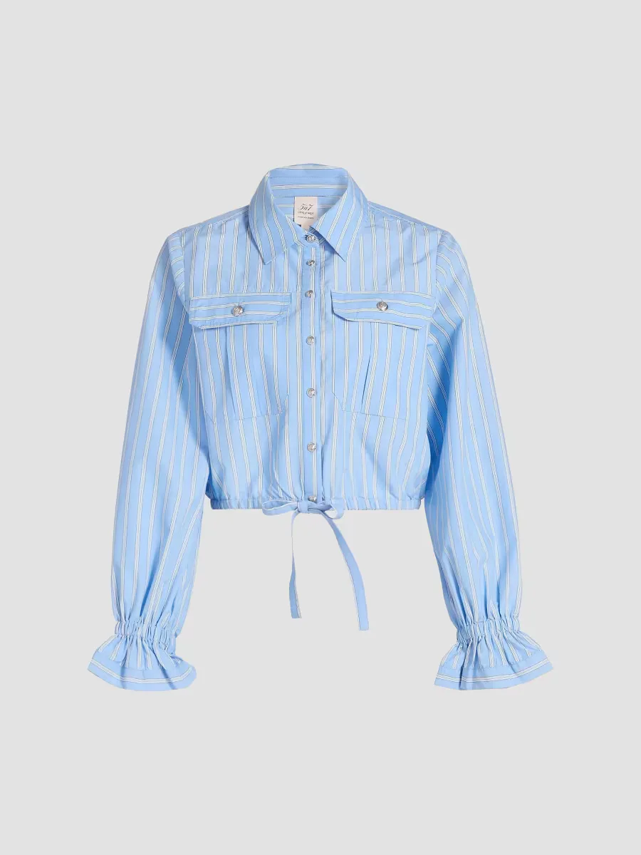 Prezley Lili-Striped Tie-Waist Crop Shirt