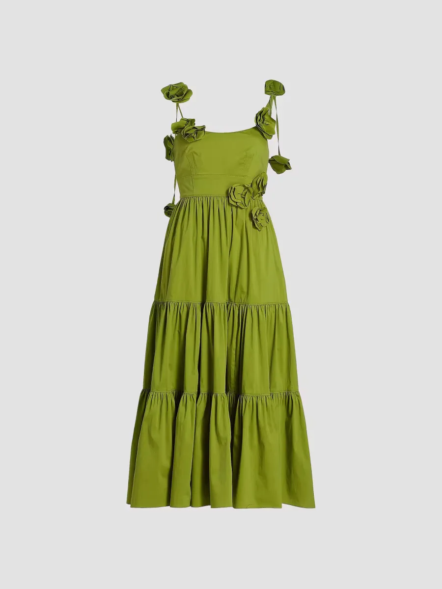 Kael Embellished Cotton-Blend Tiered Midi-Dress