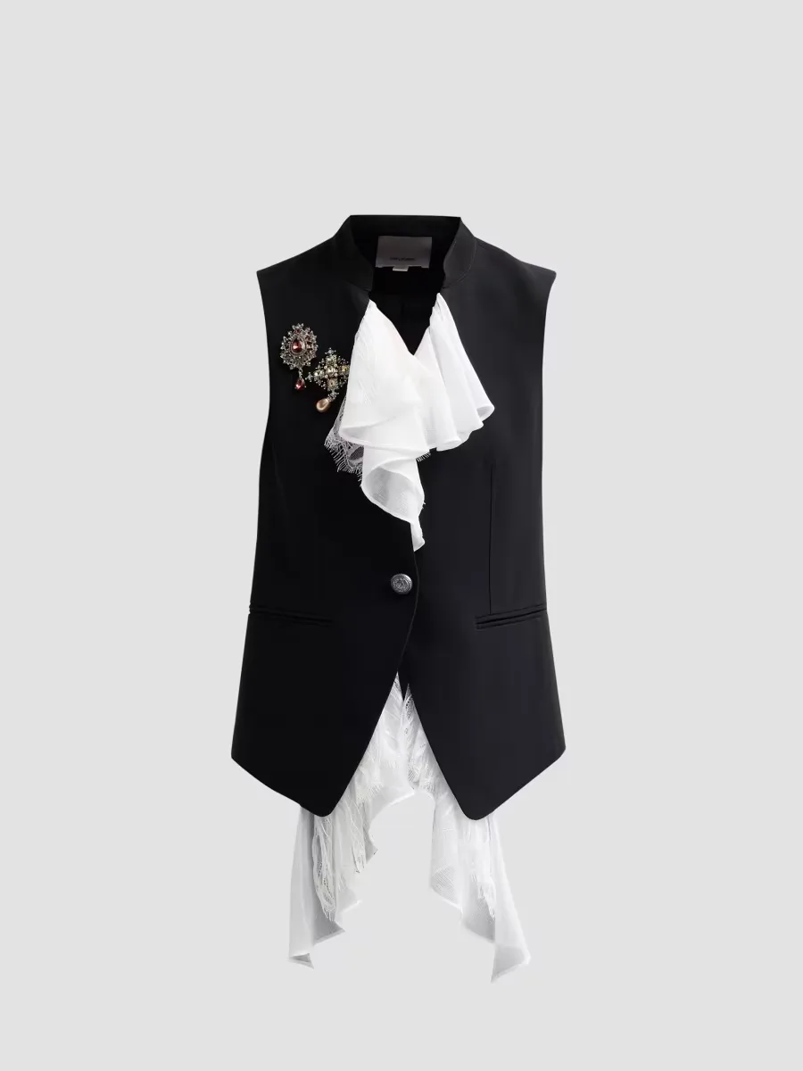 Maren Ruffle-Front Vest by Cinq  Sept