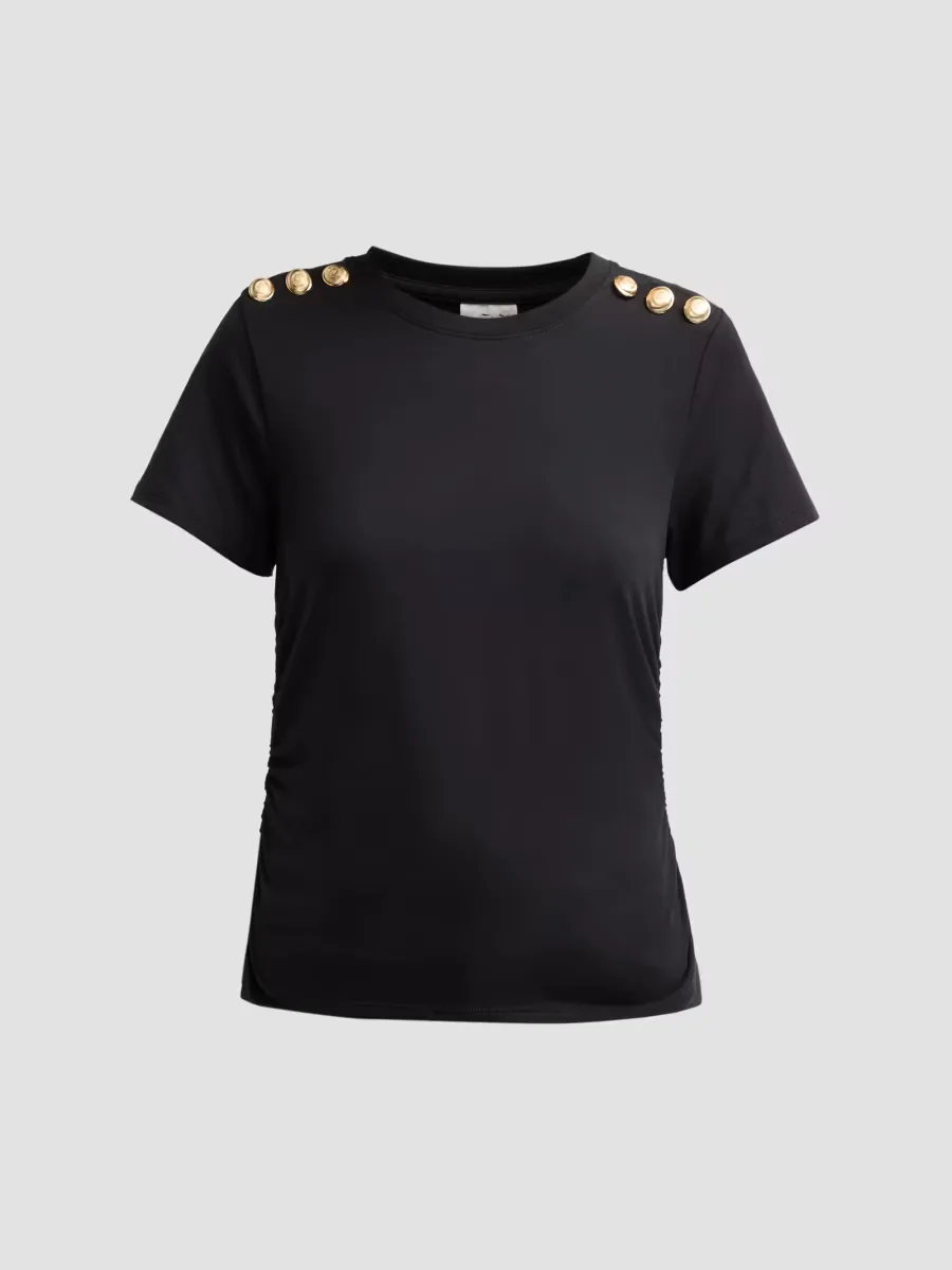 Jasper Button-Shoulder Stretch-Cotton T-Shirt by Cinq  Sept