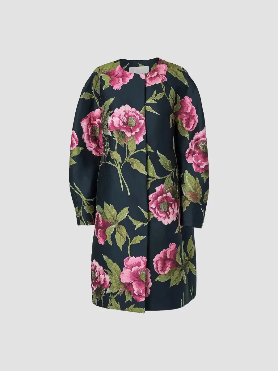 Floral Collarless Cocoon Coat by Carolina Herrera