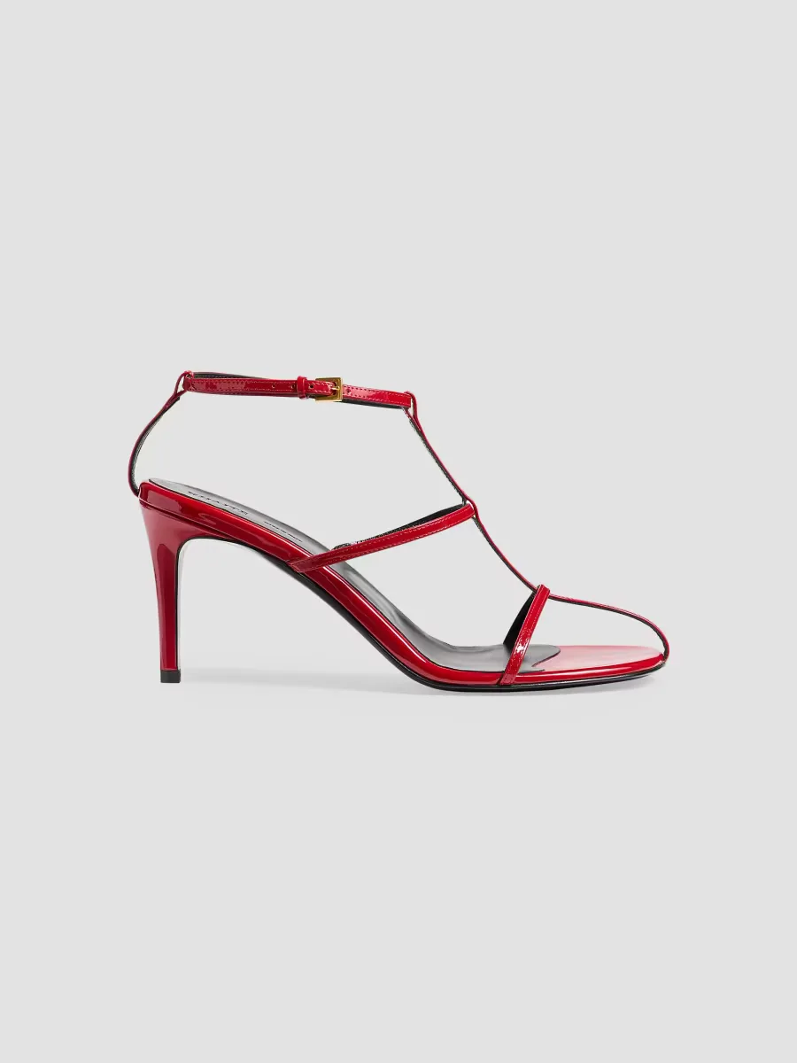 Cage 75MM Patent Leather T-Strap Sandals