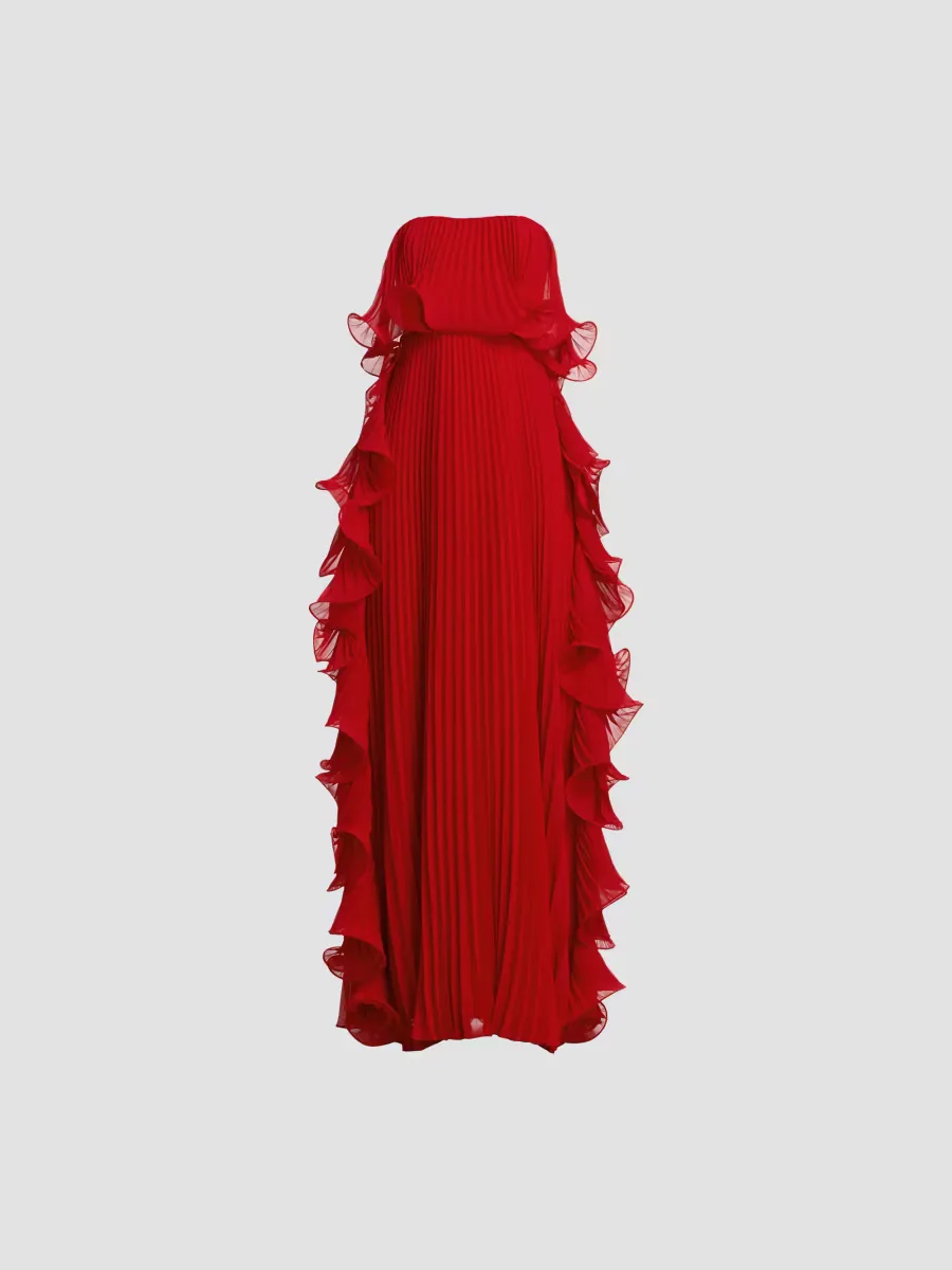 Strapless Pleated Ruffle Gown by Badgley Mischka