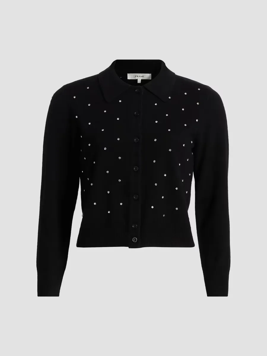 Rhinestone Wool-Cashmere Cardigan by FRAME
