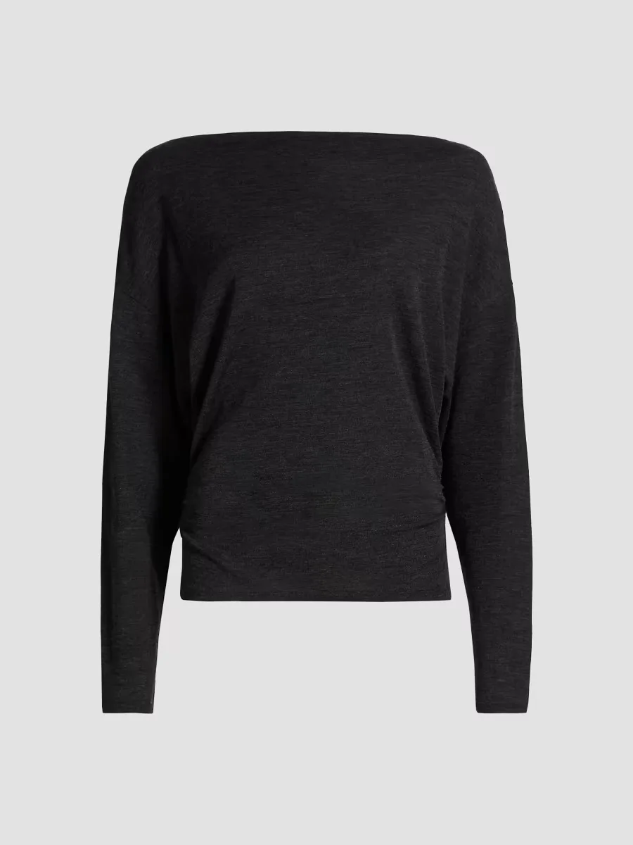 Ruched Wool-Blend Long-Sleeve Top
