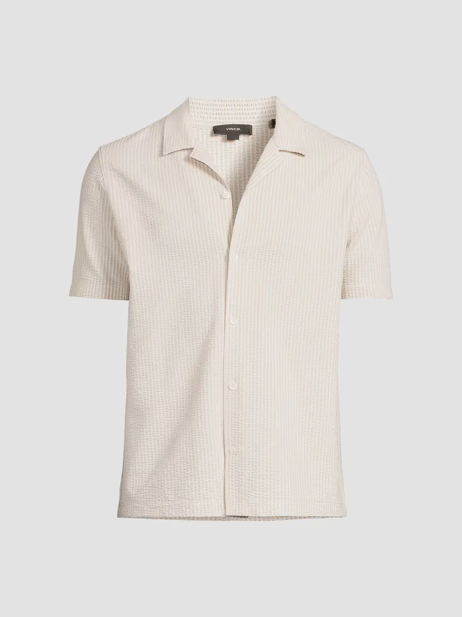 Striped Seersucker Stretch-Cotton Camp Shirt by Vince