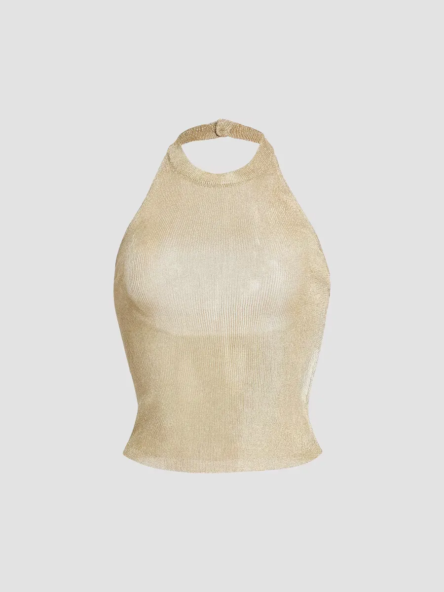 Minnie Metallic Knit Halterneck Top