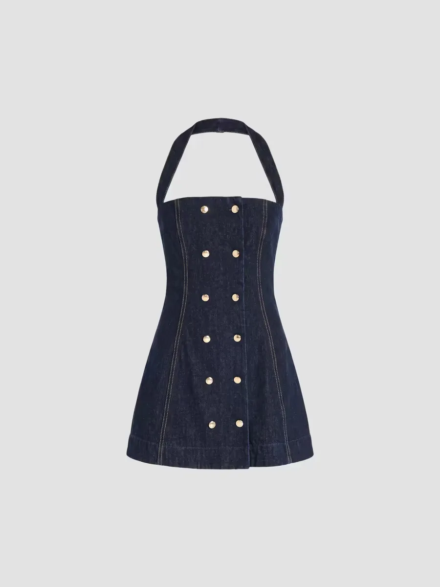 Miramar Denim Halterneck Mini Dress by Retrofête