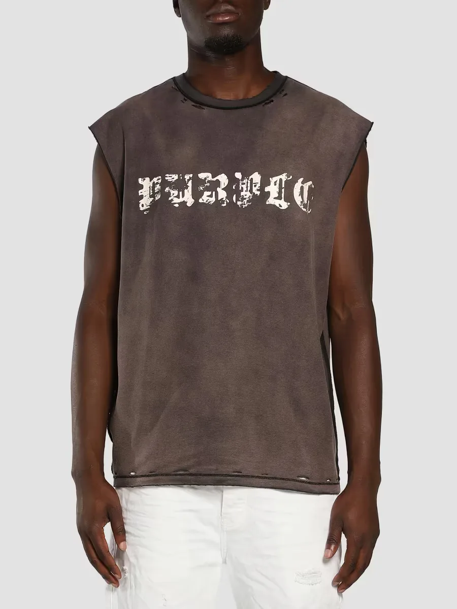 Logo Distressed Cotton Sleeveless T-Shirt by Purple Brand