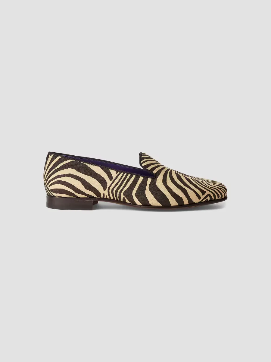 Ralph Lauren Purple Label Alonzo Zebra-Print Linen Slippers by Ralph Lauren