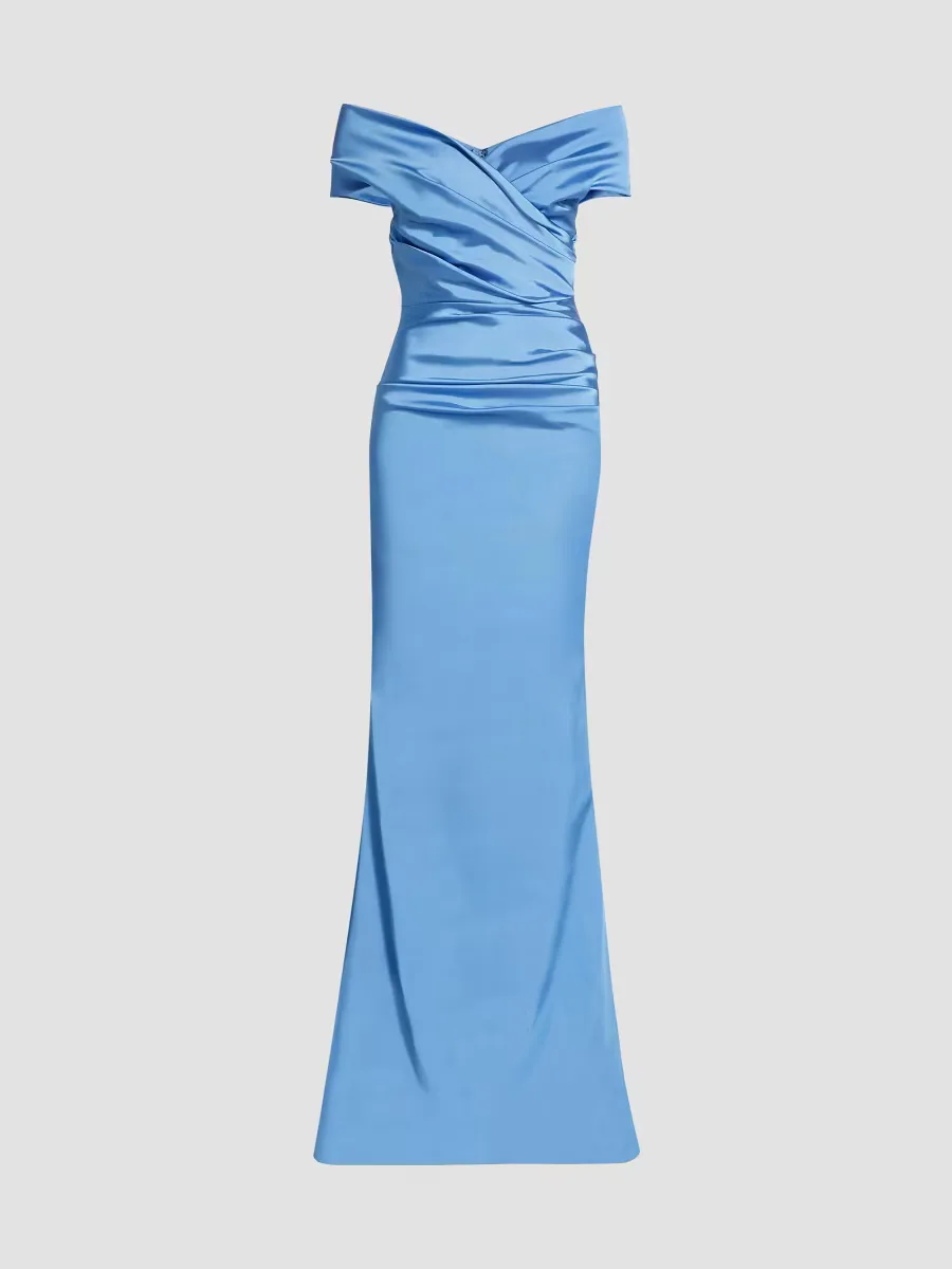 Off-The-Shoulder Ruched Satin Gown