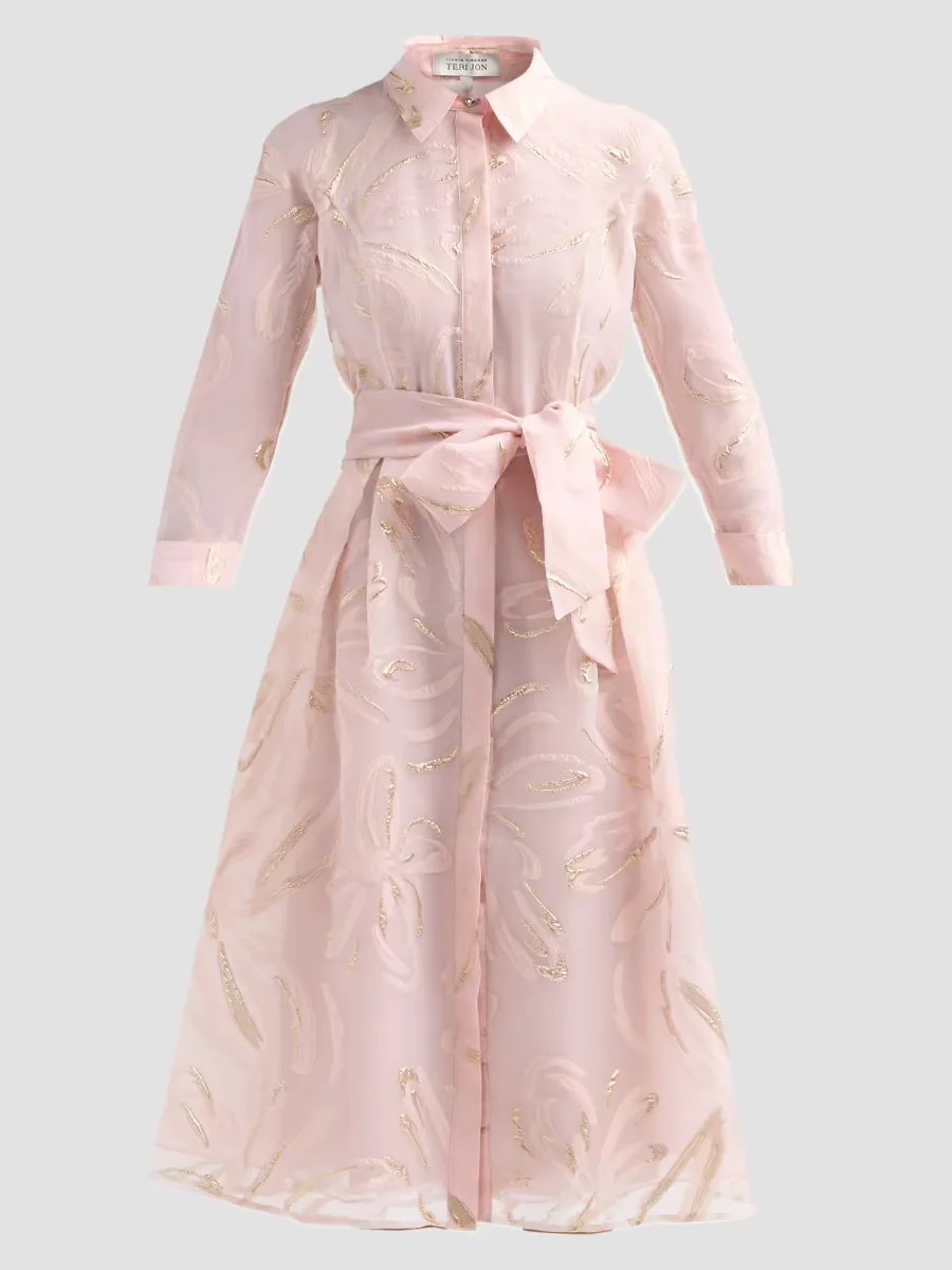 Metallic Jacquard Organza Midi Shirtdress by Teri Jon