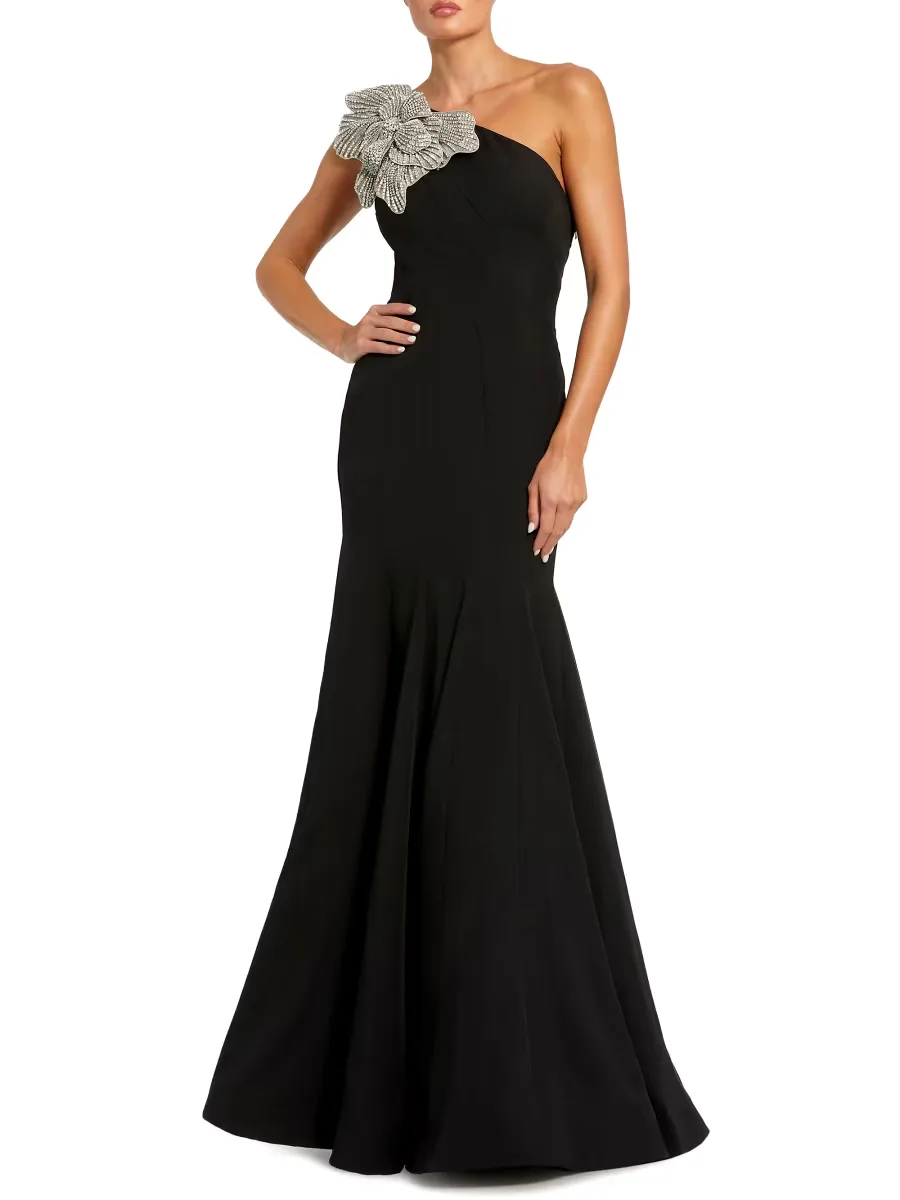 Mac Duggal Seamed Crepe One-Shoulder Gown