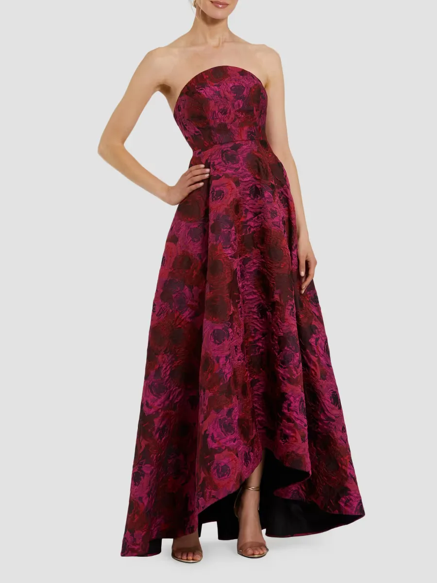 Mac Duggal Floral Brocade Strapless High-Low A-Line Gown by M.A.C.